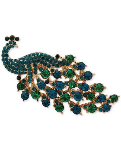 Anne Klein Gold-tone Blue Teal Peacock Pin - Green