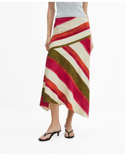 Mango Striped Asymmetric Skirt - Red