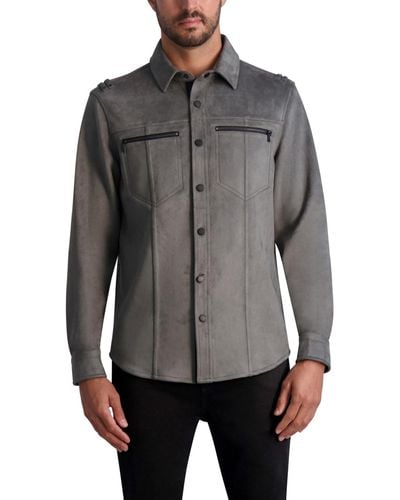 Karl Lagerfeld Faux Suede Exposed Zippers Shirt Jacket - Gray