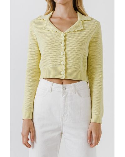 English Factory Scallop Edge Cropped Cardigan - Green