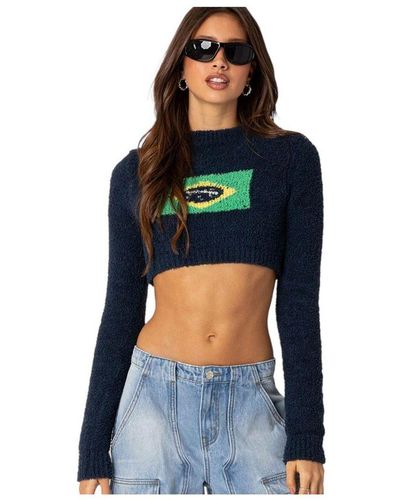 Edikted Brasil Cropped Sweater - Blue