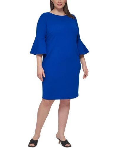 Calvin Klein Plus Size Bell-sleeve Sheath Dress - Blue
