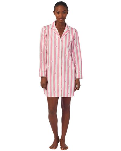 Lauren by Ralph Lauren Long-sleeve Notched-collar Sleepshirt - Pink