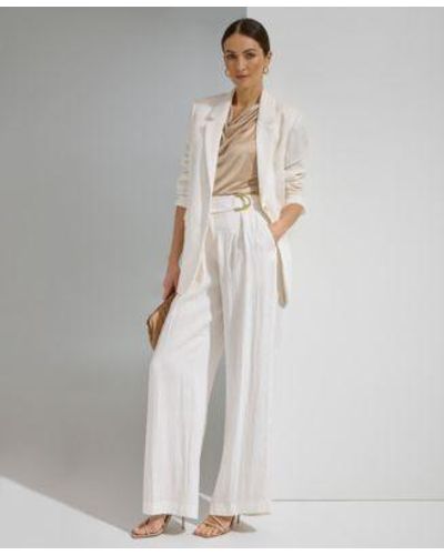 DKNY Drapey Organza Long Sleeve Blazer Sparkle Sleeveless Top Belted Wide Leg Pants - White
