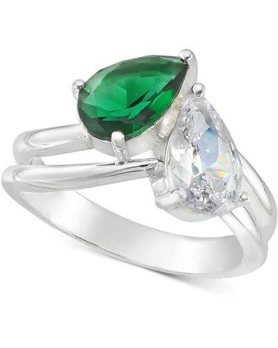 Charter Club Tone Cubic Zirconia & Color Crystal Double Stone Ring - Green