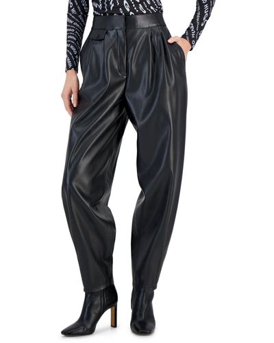 HUGO By Boss Faux-leather Curved-leg Pants - Black
