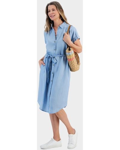 Style & Co. Chambray Short-sleeve Shirt Dress - Blue