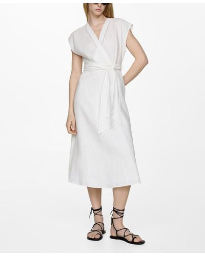 Mango Bow Linen-blend Dress - White