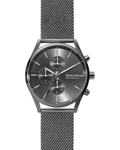 Skagen Chronograph Holst Stainless Steel Mesh Bracelet Watch 42mm - Metallic