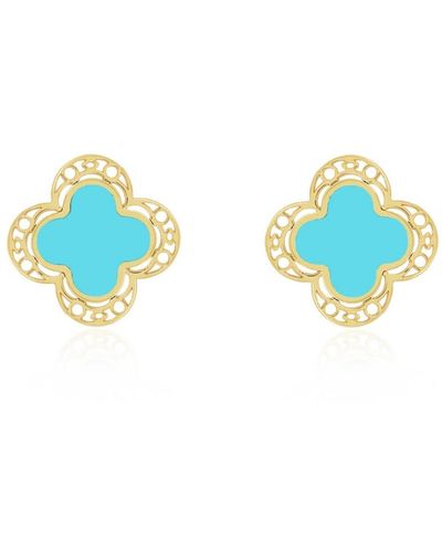 The Lovery Turquoise Lace Clover Stud Earrings - Blue