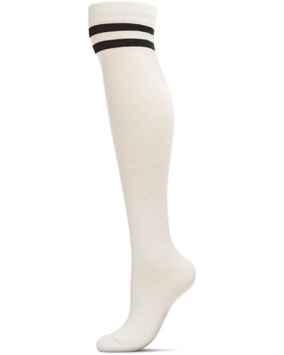 Memoi Top Stripe Cashmere Blend Over The Knee Warm Socks - White