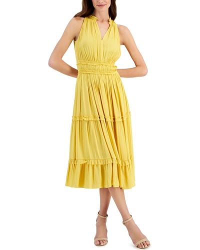 Tahari Sleeveless Tiered Midi Dress - Yellow