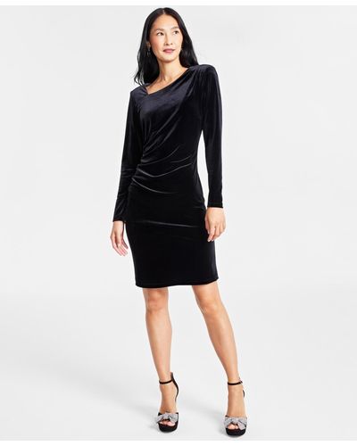 INC International Concepts Long-sleeve Velvet Family Matching Dress - Black