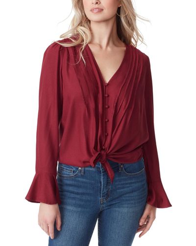 Jessica Simpson Cecily Pleated Button-down Tie-front Blouse - Red