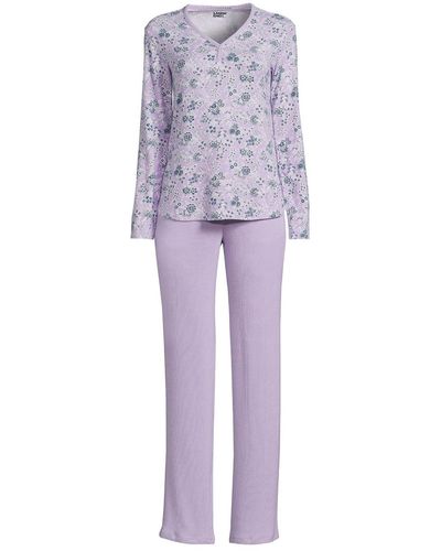 Lands' End Petite Cozy 2 Piece Pajama Set - Purple