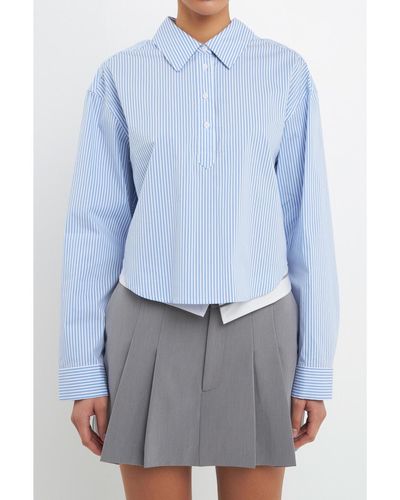 Grey Lab Pinstriped Cropped Shirt - Blue