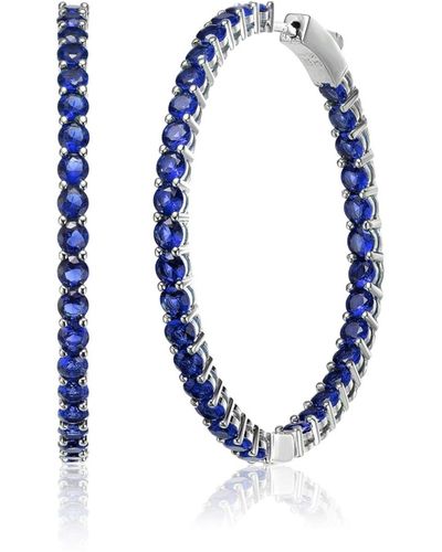 Rachel Glauber Rhodium Plated Cubic Zirconia Hoop Earrings - Blue