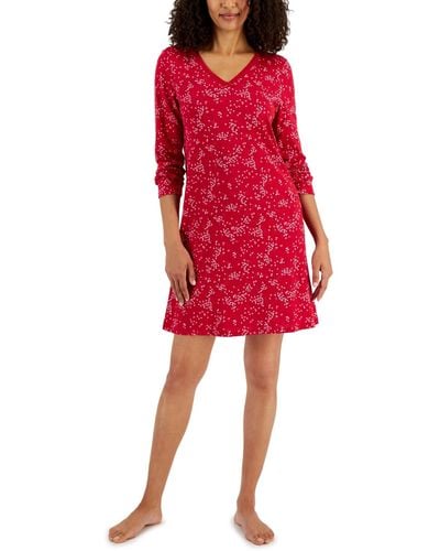 Charter Club Cotton Floral Lace-trim Nightgown - Red