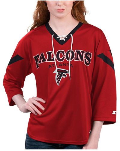 Starter Atlanta Falcons Rally Lace-up 3/4 Sleeve T-shirt - Red