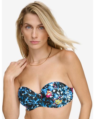 Calvin Klein Printed Balconette Ruched Underwire Bikini Top - Blue