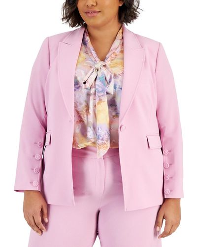 Tahari Plus Size Peak-lapel Button-sleeve Blazer - Pink