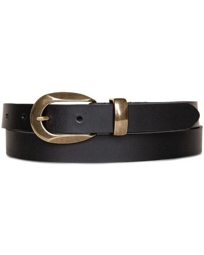 Lucky Brand Metal Loop Leather Pant Belt - Black