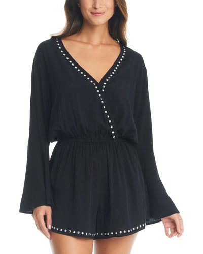 BarIII Tell Me About It Stud Cover-up Romper - Black