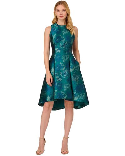 Adrianna Papell Floral Jacquard Sleeveless Fit & Flare Dress - Blue