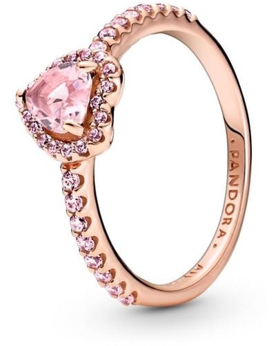 PANDORA Cubic Zirconia Timeless Sparkling Elevated Heart Ring - Pink