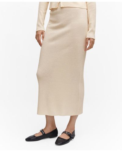 Mango Long Knitted Skirt - Natural