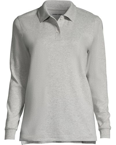Lands' End School Uniform Long Sleeve Interlock Polo Shirt - Gray
