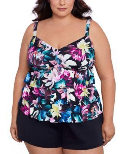 Swim Solutions Plus Size Printed Triple Tier Tankini Swim Skirt Created For Macys - Blue