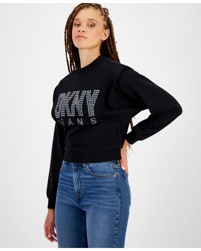 DKNY Long-sleeve Studded-logo Sweatshirt - Gray