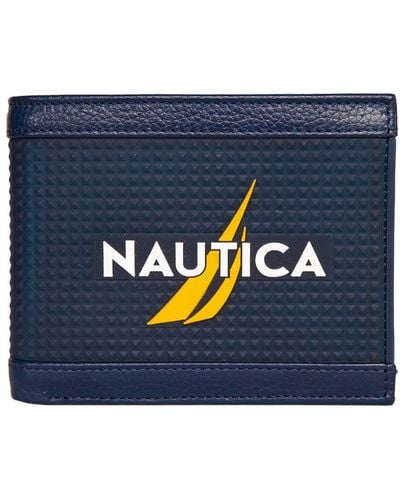 Nautica Logo Rubber Leather Bifold Wallet - Blue