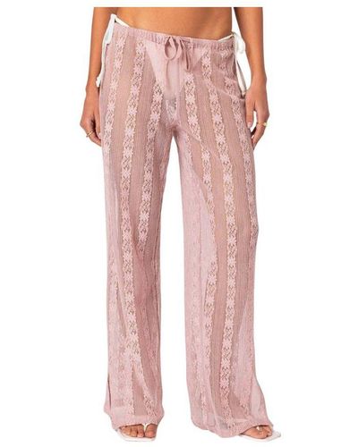 Edikted Embroidered Sheer Lace Pants - Pink