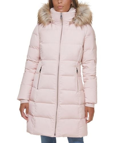 Calvin Klein Faux-fur-trim Hooded Down Puffer Coat - Pink