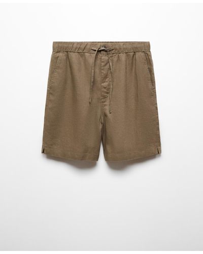 Mango 100% Linen Bermuda Drawstring Shorts - Natural