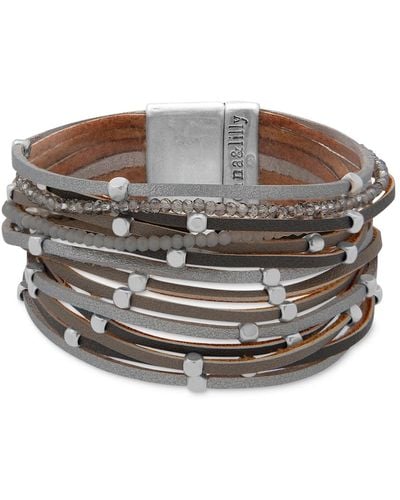Lonna & Lilly Beaded Suede Multi-row Magnetic Bracelet - Gray