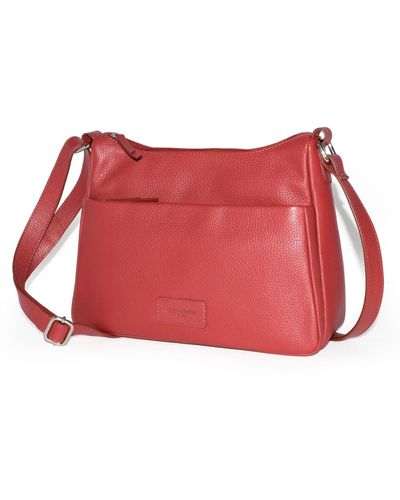 Club Rochelier Ladies Leather Medium Multi Zip Crossbody Bag - Red