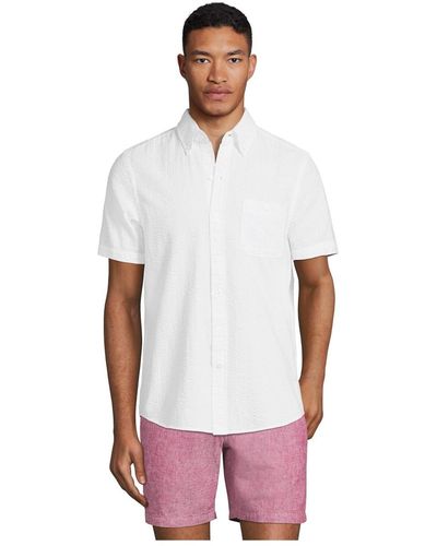 Lands' End Tall Traditional Fit Short Sleeve Seersucker Shirt - White