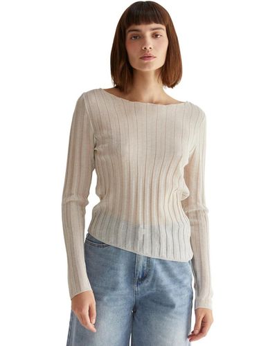 Crescent Ellie Sheer Rib Sweater Top - White