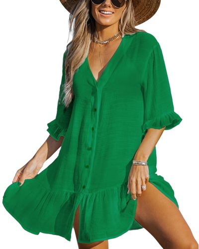 CUPSHE Aubree Ruffled Swim Cover-up Dress - Green