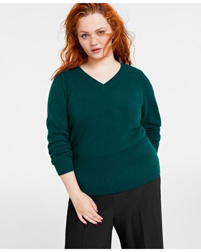 Charter Club Plus Size V-neck 100% Cashmere Sweater - Multicolor