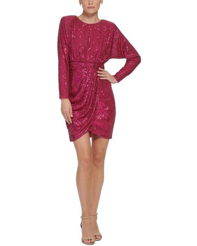 Eliza J Sequined Long-sleeve Cocktail Dress - Red