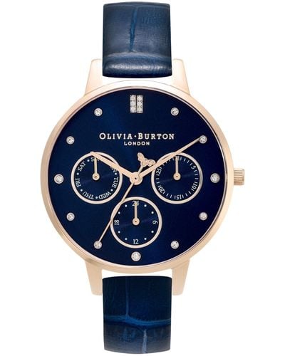 Olivia Burton Multifunction Leather Strap Watch 34mm - Blue
