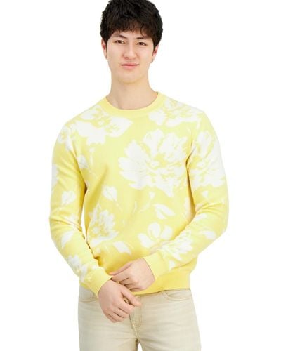 INC International Concepts Cotton Crewneck Sweater - Yellow