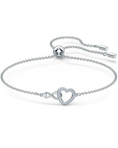 Swarovski Silver-tone Heart & Infinity Symbol Slider Bracelet - Metallic