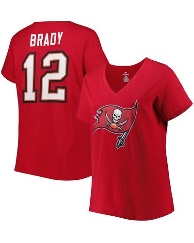 Fanatics Tom Brady Tampa Bay Buccaneers Plus Size Player Name And Number Logo V-neck T-shirt - Red
