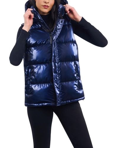 BCBGeneration Hooded Stand-collar Puffer Vest - Blue