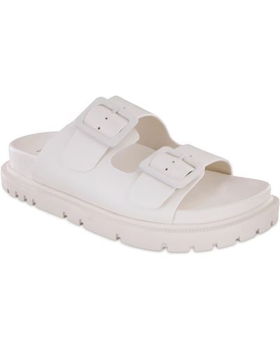 MIA Gen Double Buckle Flat Slide Sandals - White